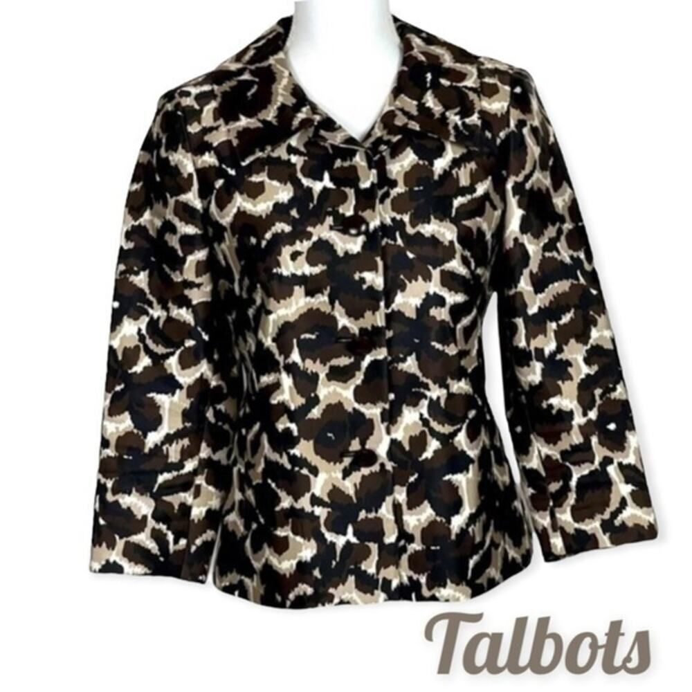Talbots Brown Tan Wool Silk Animal Print Jacket NWOT Size 2 Coastal Grandma